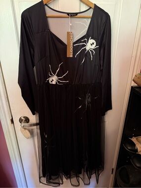 Bloomchic Black Spider Print Mesh Dress Size 12 NWT Halloween Witchy
